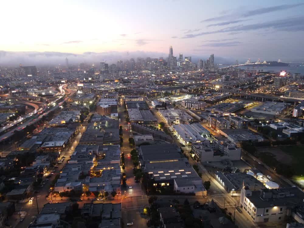 Bay Area city lights at night from the air